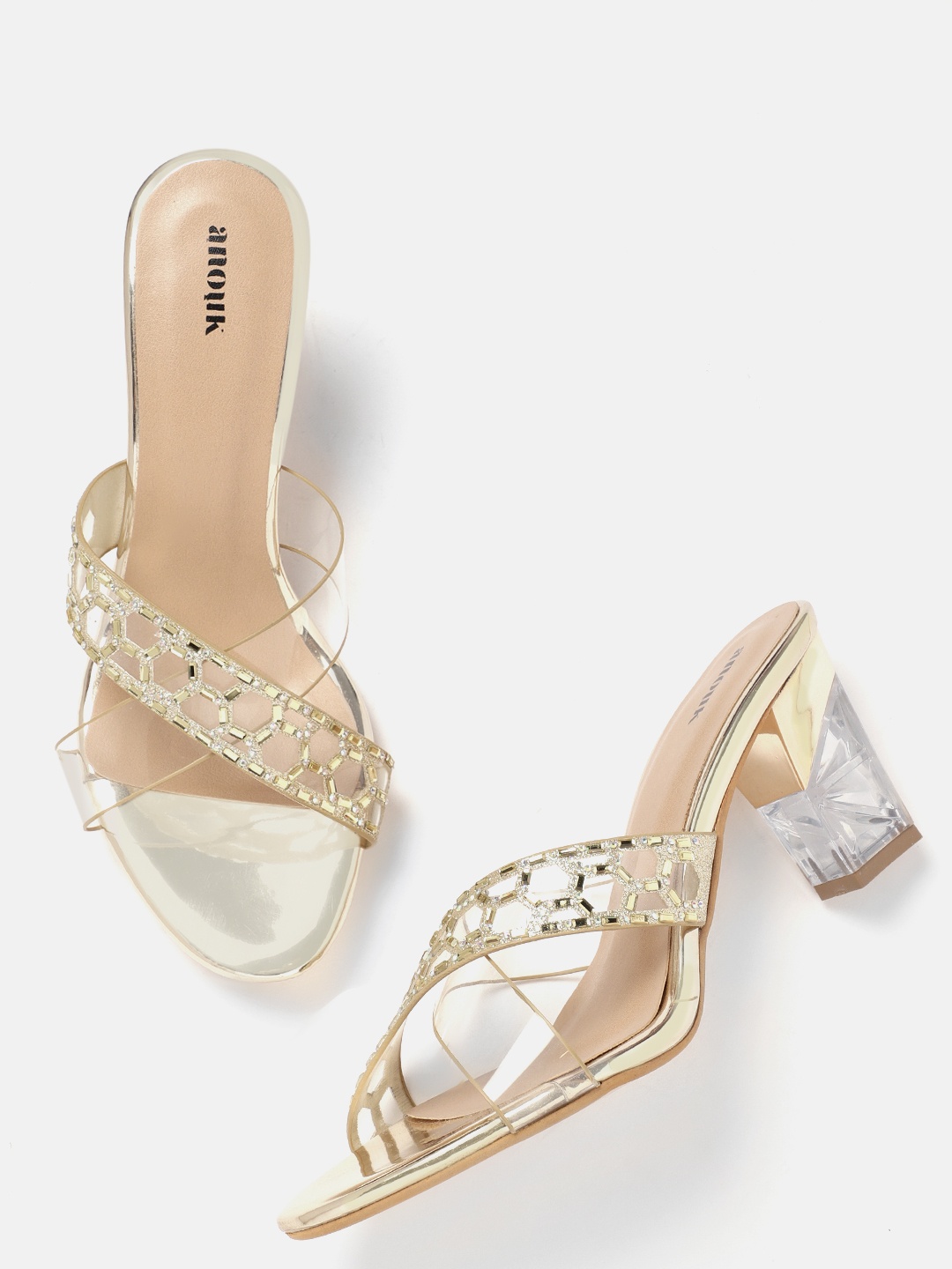 

Anouk Block Heeled Sandals with Western Embellishment, Transparent