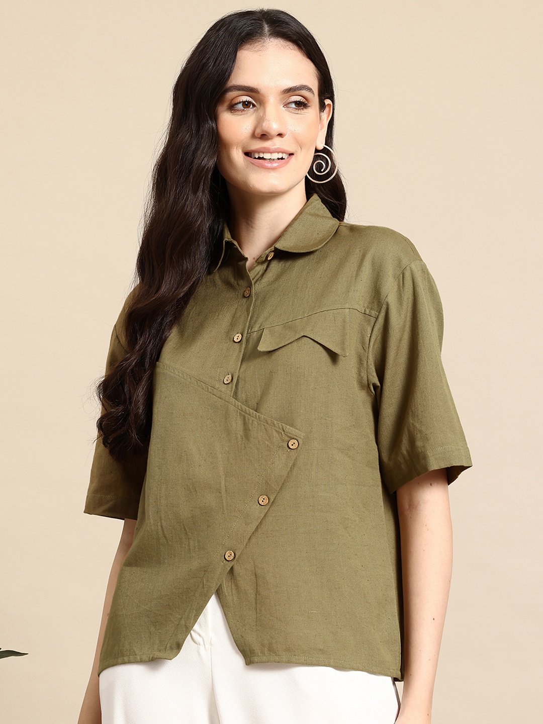 

Mast & Harbour Pure Cotton Wrap Top, Olive