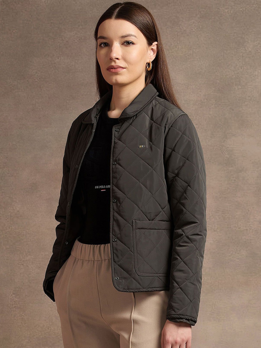 

U.S. Polo Assn. Women Women Puffer Jacket with Patchwork, Brown