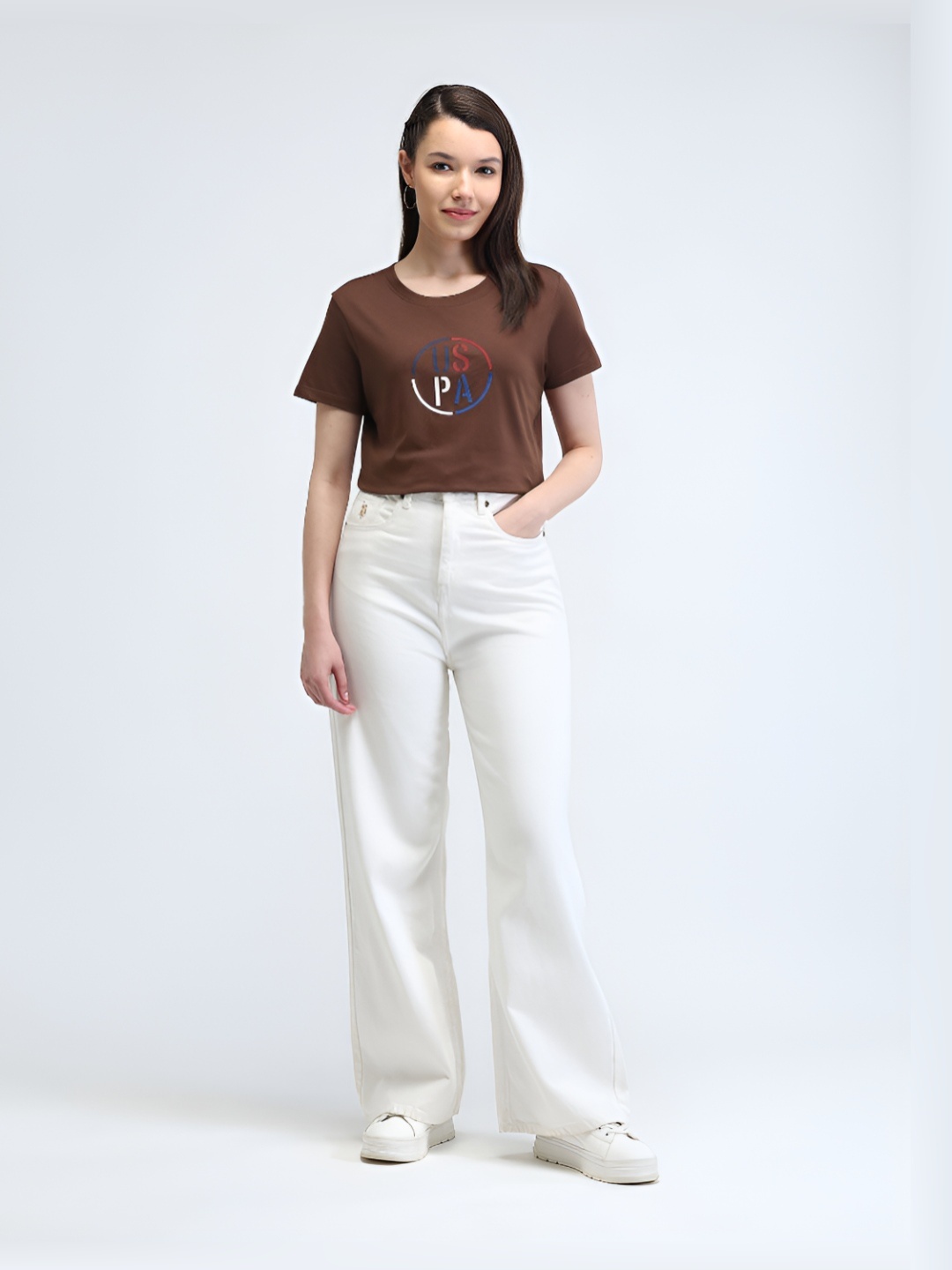 

U.S. Polo Assn. Women Women Printed Pure Cotton T-shirt, Brown