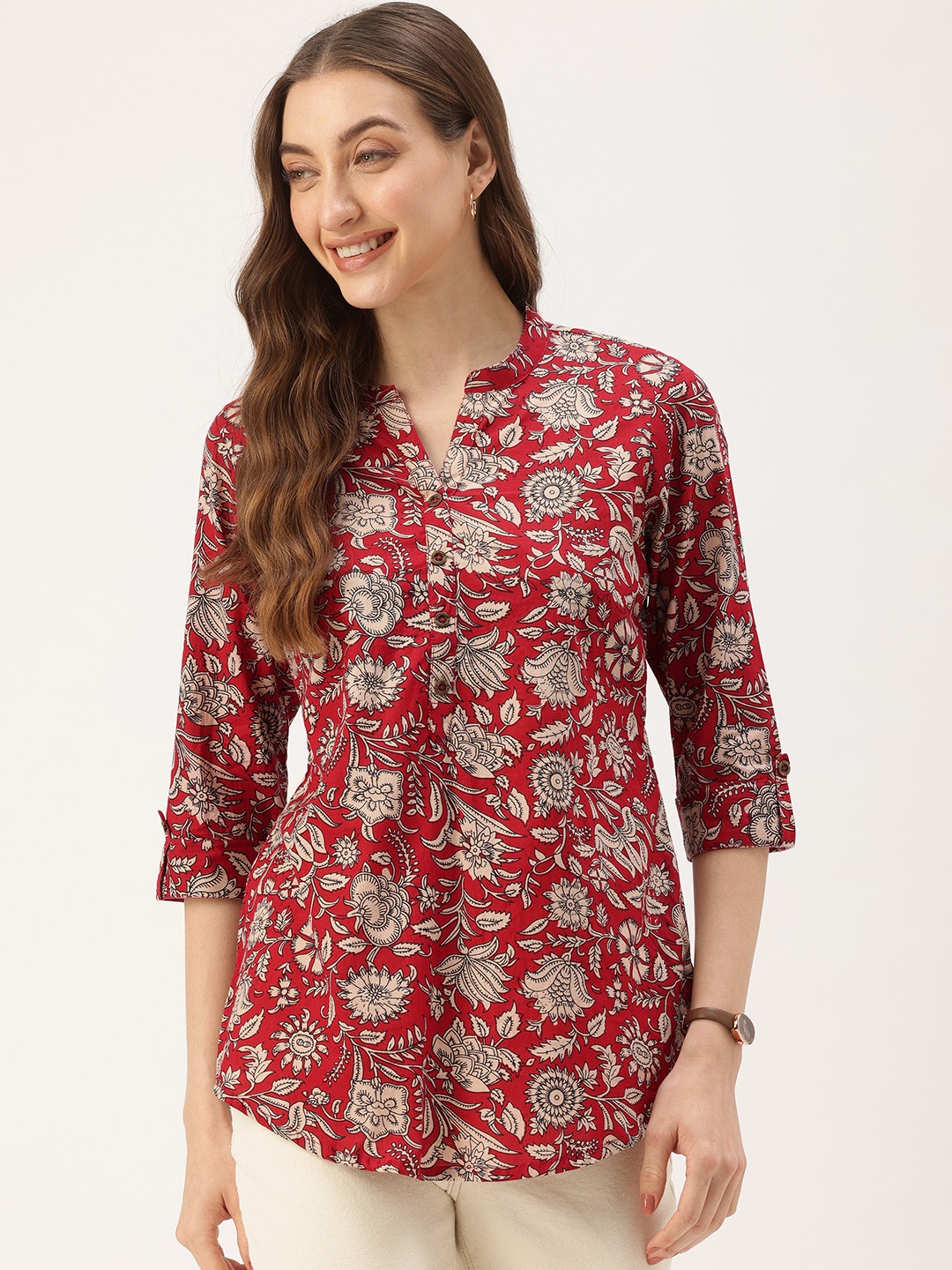 

AMUKTI Floral Printed Cotton Tunic, Red