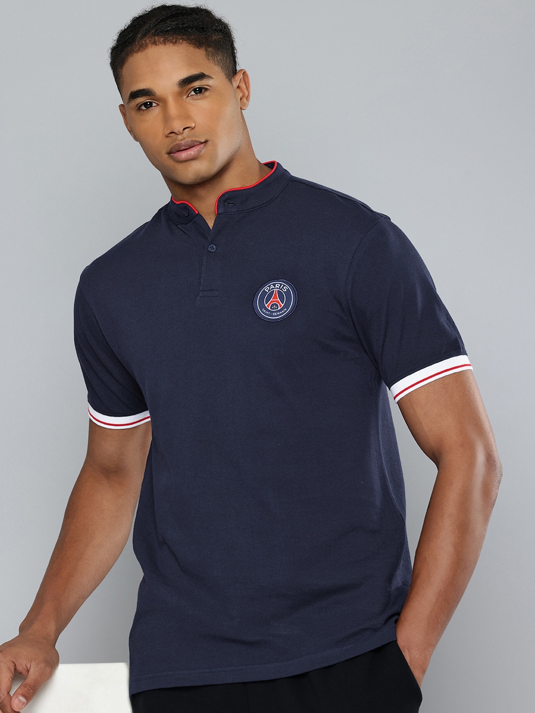 

PSG Men Paris Saint-Germain Henley Neck Applique T-shirt, Navy blue