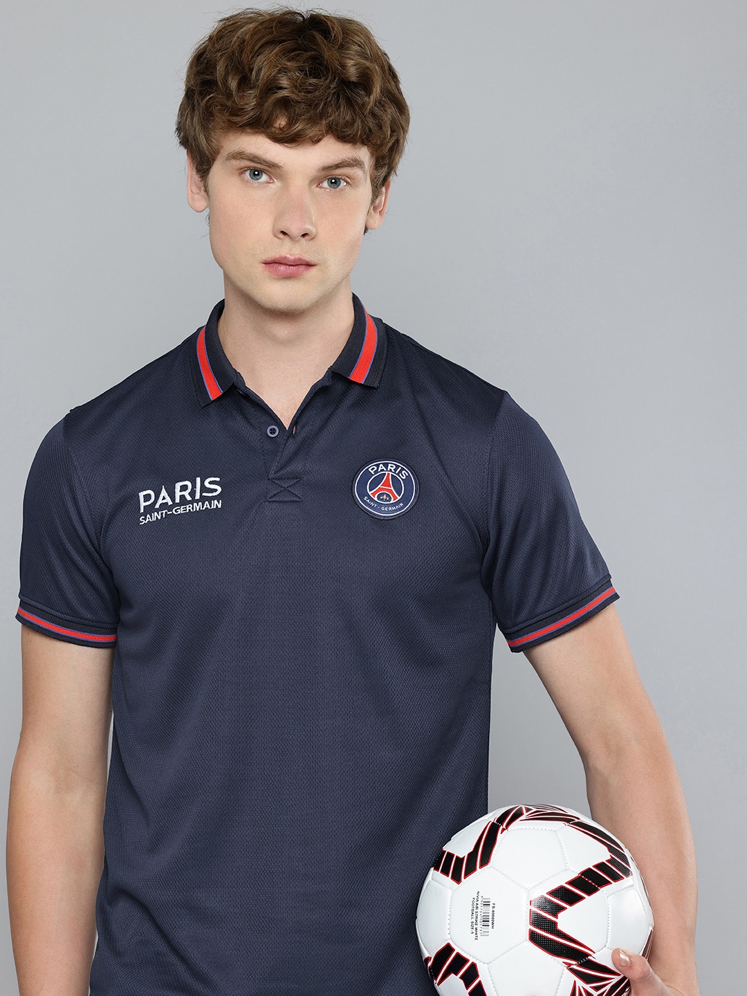 

PSG Men Paris Saint-Germain Polo Collar Applique T-shirt, Navy blue