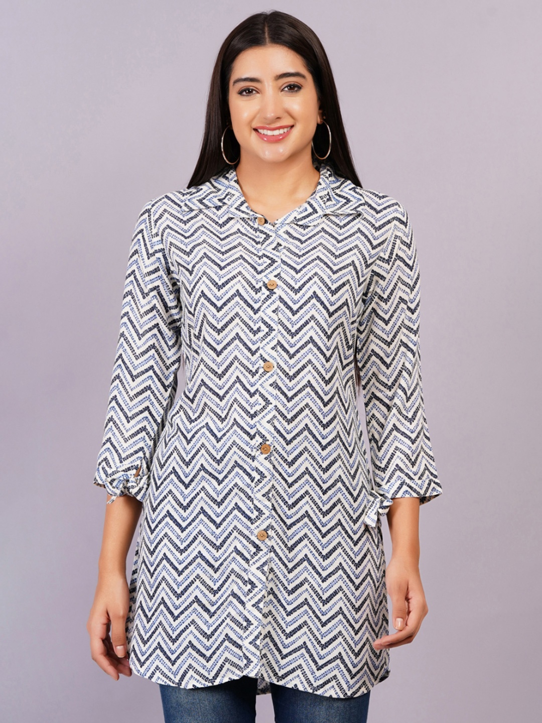 

KALINI Ethnic Motifs Printed Shirt Collar Kurti, Grey