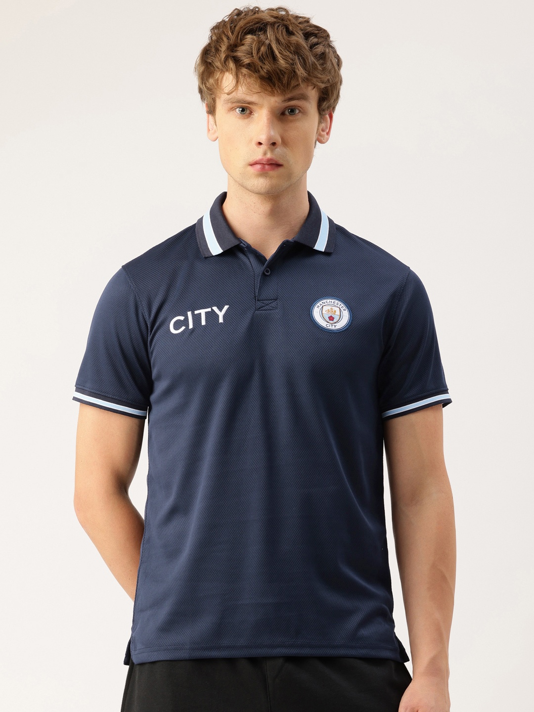 

Manchester City FC Men Brand Logo Manchester City Applique Polo Collar T-shirt, Navy blue