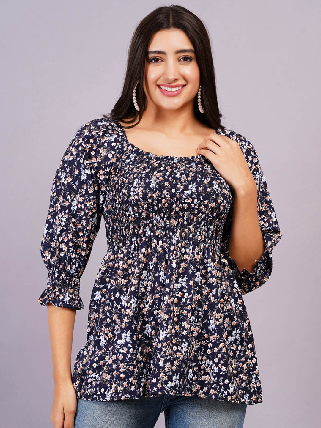 

KALINI Animal Bell Sleeve Top, Navy blue