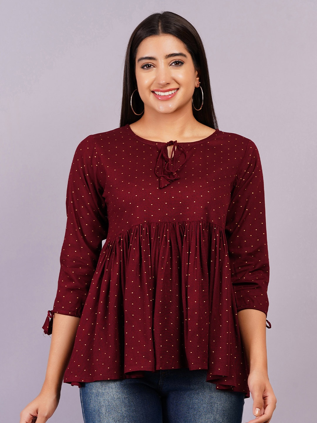 

KALINI Tie-Up Neck Top, Maroon