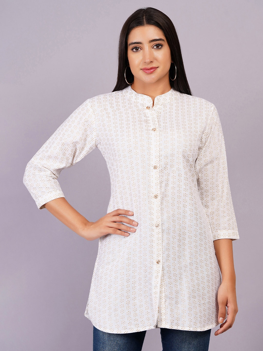 

KALINI Mandarin Collar Cotton Top, White