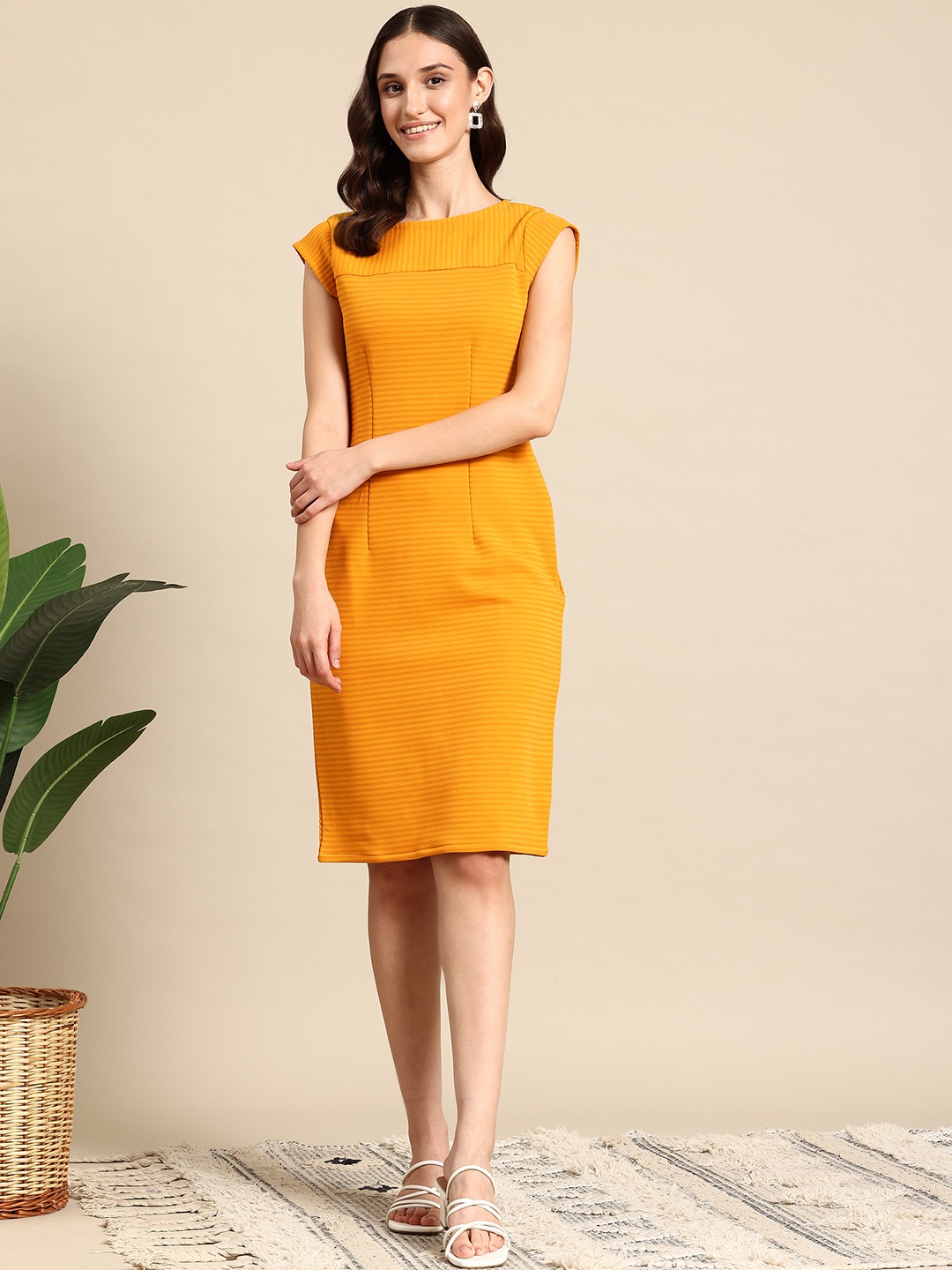 

Mast & Harbour Striped Sheath Dress, Mustard