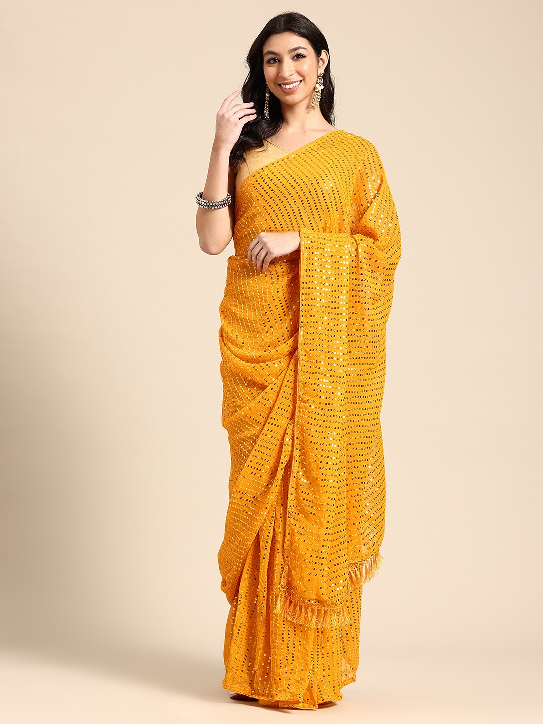 

HERE&NOW Embellished Sequinned Ready to Wear Saree, Yellow