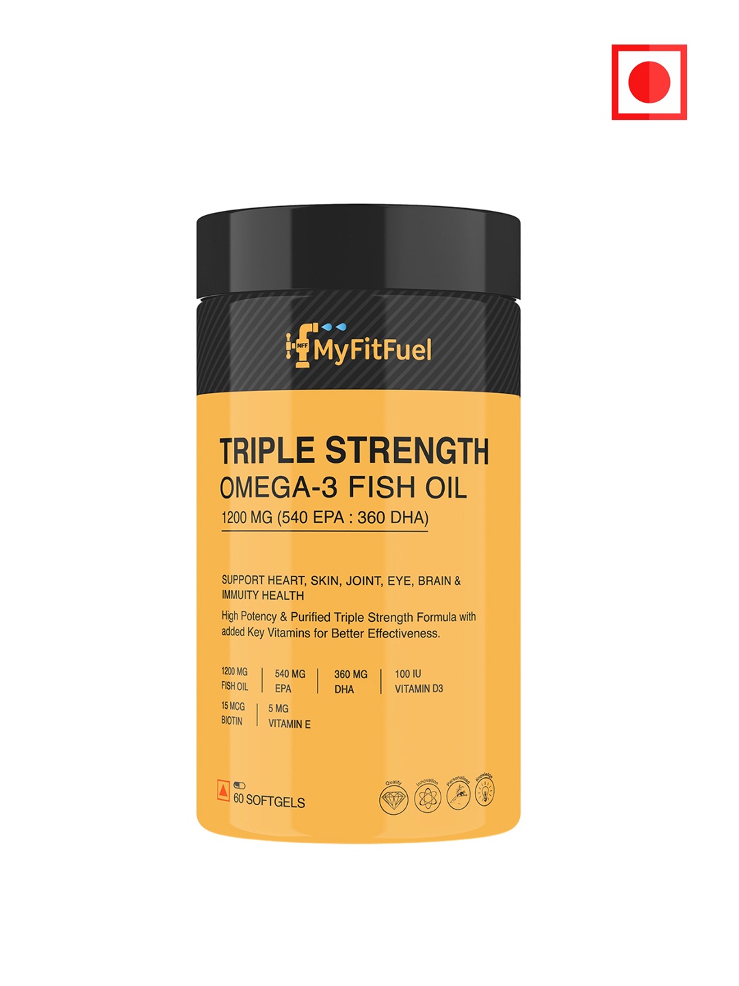 

MyFitFuel Triple Strength Omega 3 Fish Oil 1200mg - 60 Capsules, Yellow