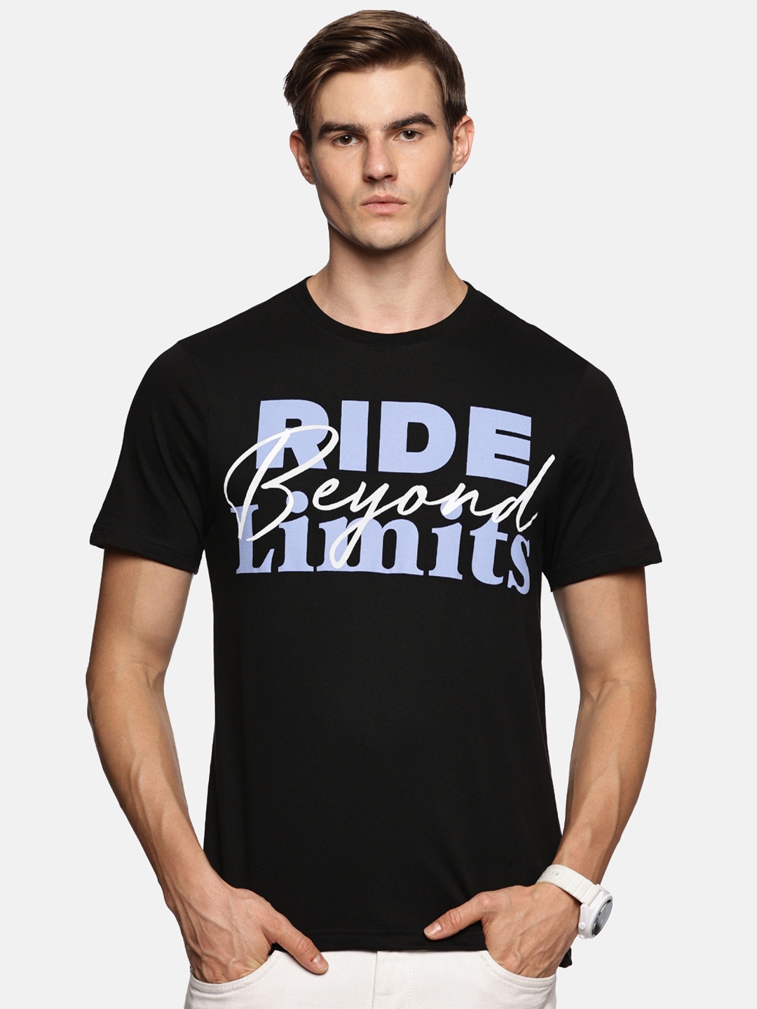 

The Roadster Lifestyle Co Ride Beyond Limit Printed Cotton T-Shirt, Black