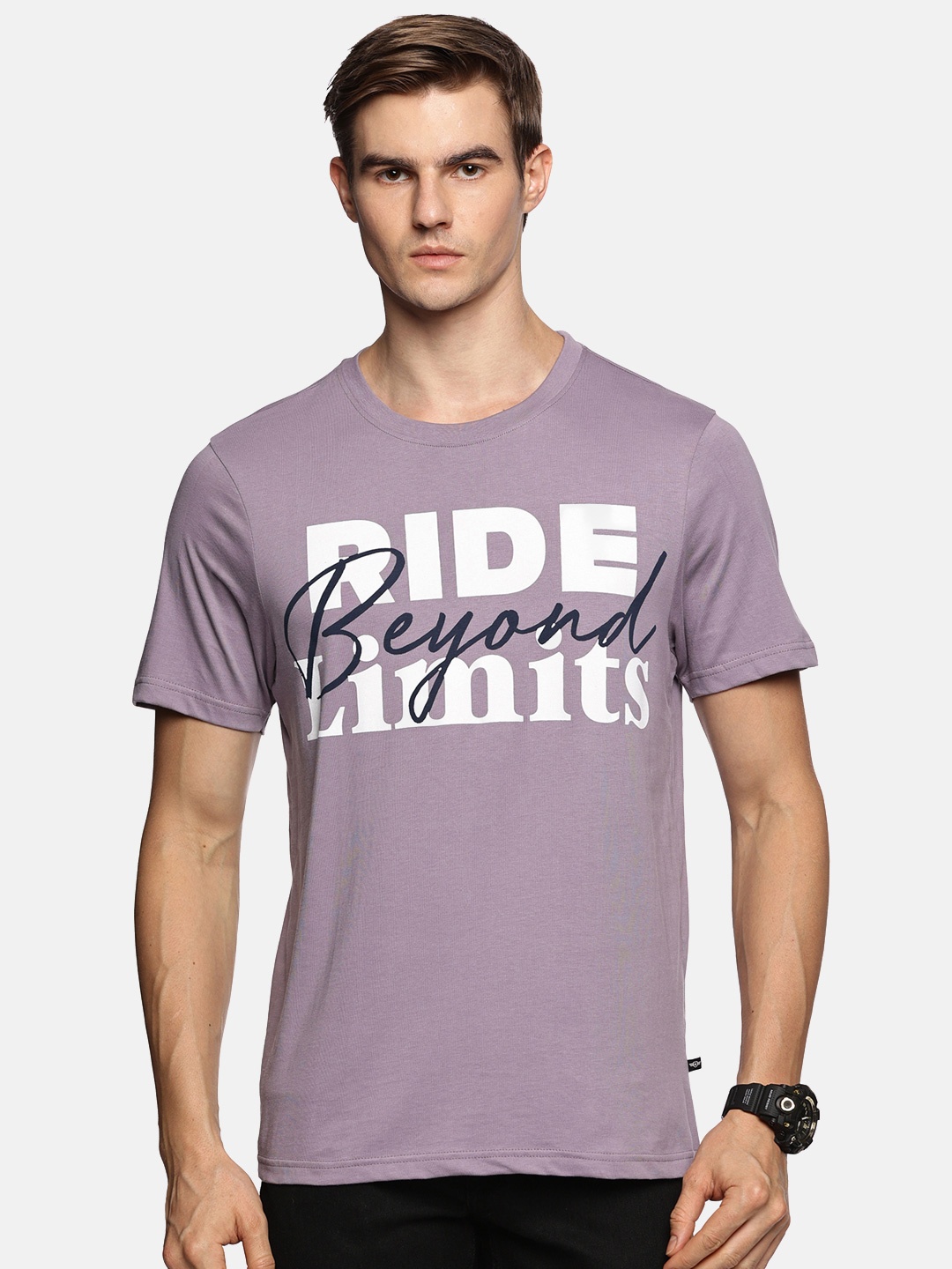 

The Roadster Lifestyle Co Ride Beyond Limit Printed Cotton T-Shirt, Violet