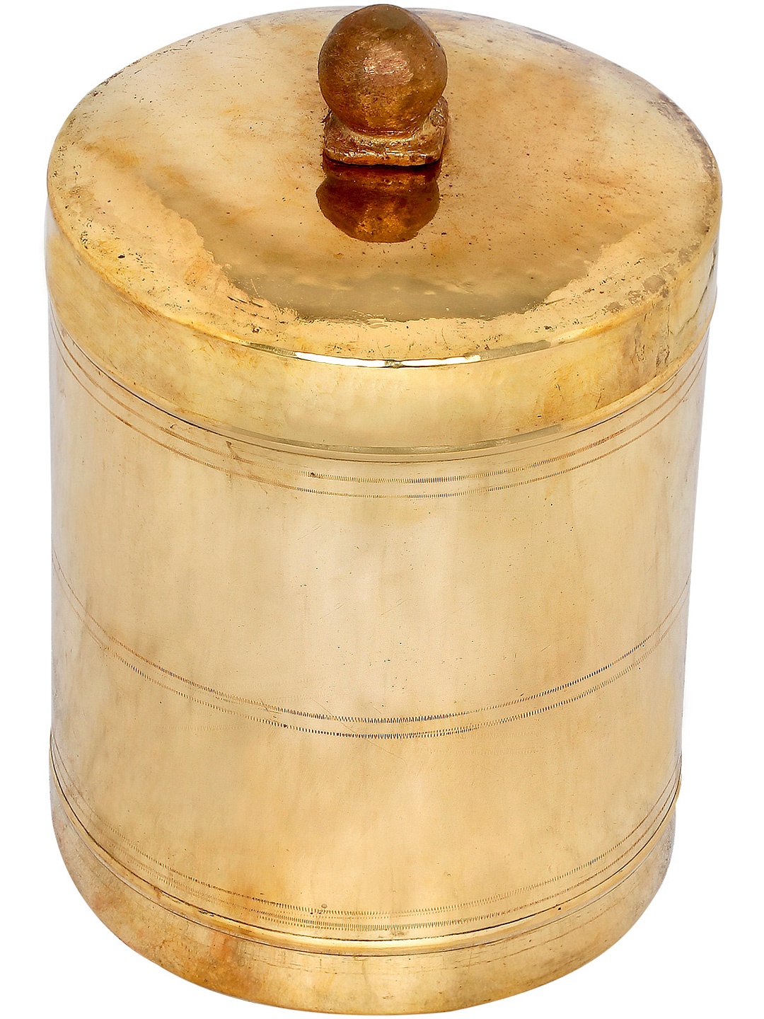 

Exotic India 10" Brass Cylindrical Strainer with Lid, Yellow
