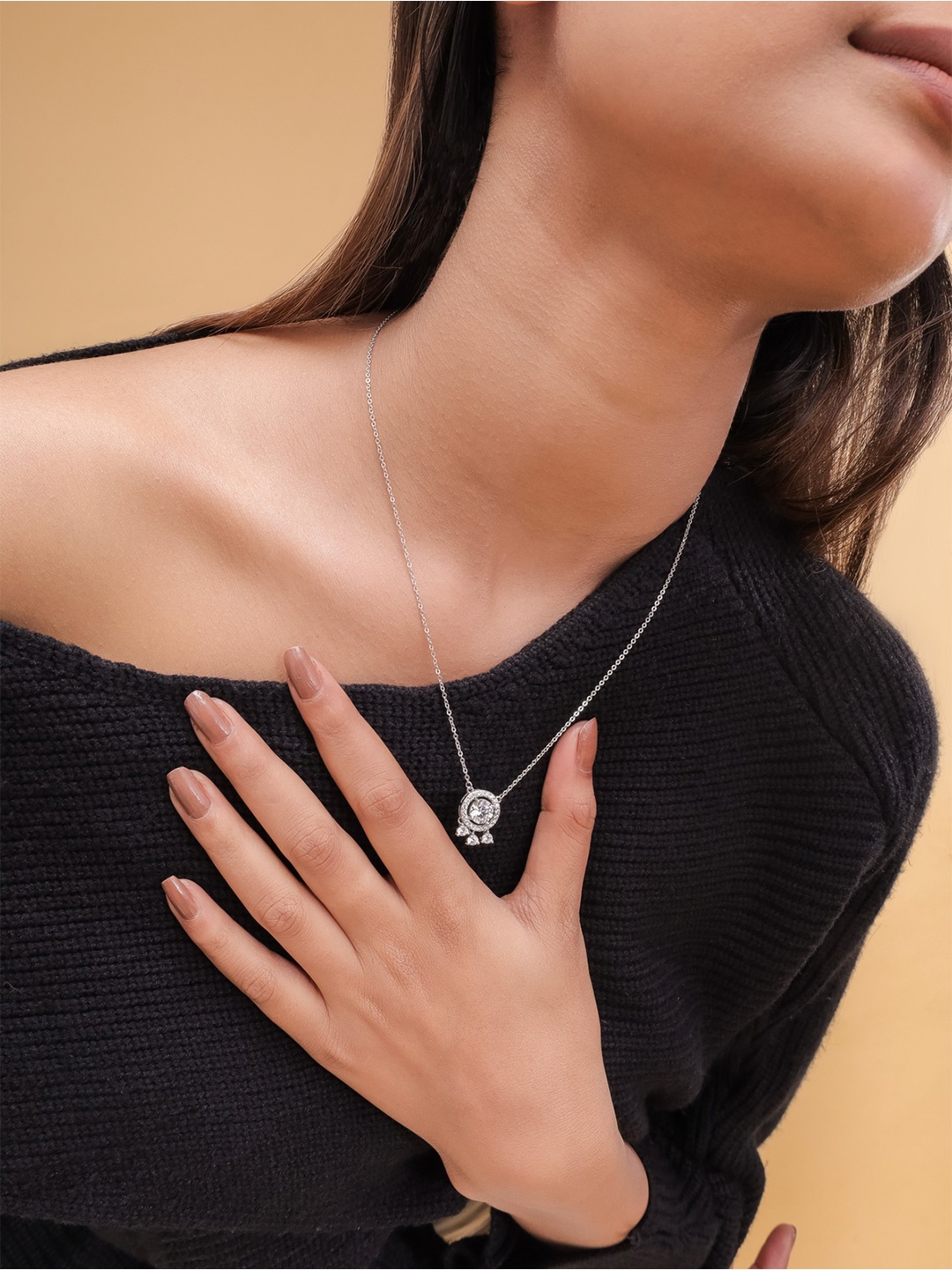

STERLYN Rhodium-Plated Circular Pendants with Chains, Silver
