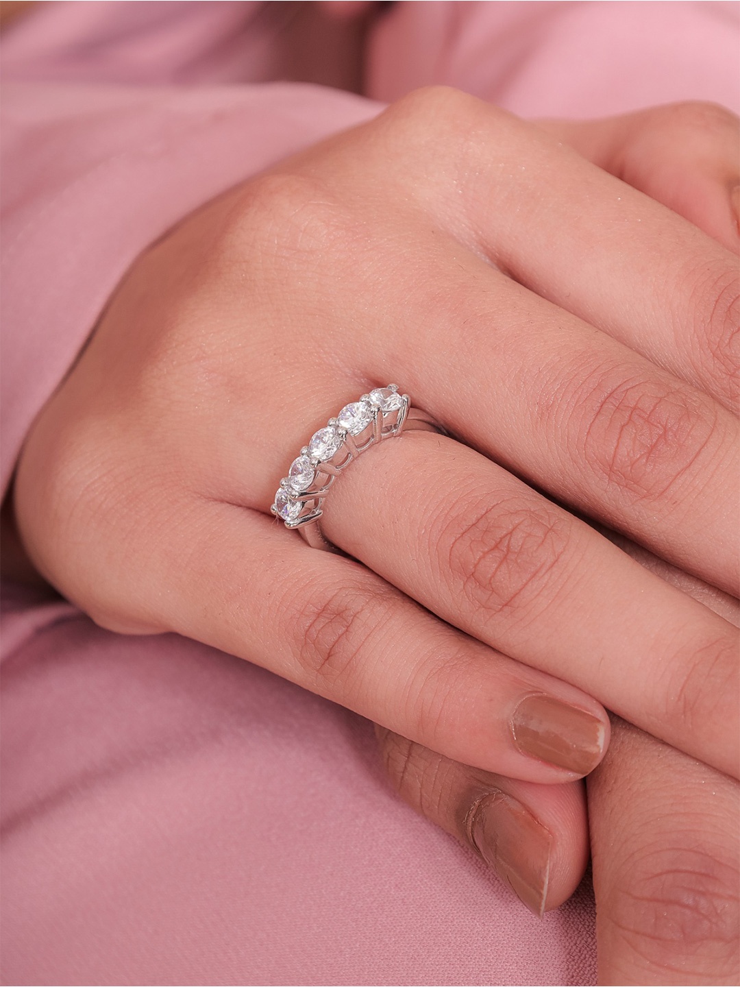 

STERLYN 925 Sterling Silver Ring Rhodium-Plated CZ-Studded Eternity Finger Ring