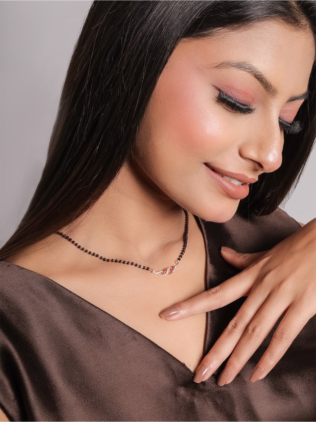 

STERLYN Rose Gold-Plated Artificial Stones and Beads Mangalsutra