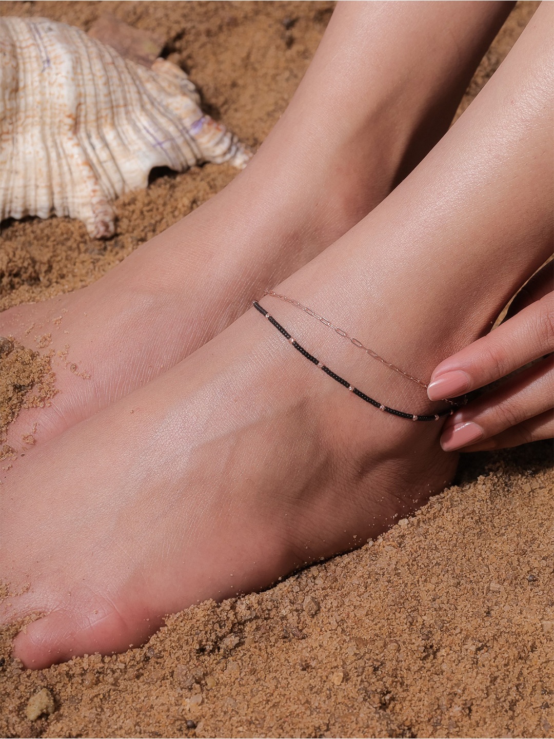 

STERLYN 925 Sterling Silver Golden Night Anklet, Rose gold