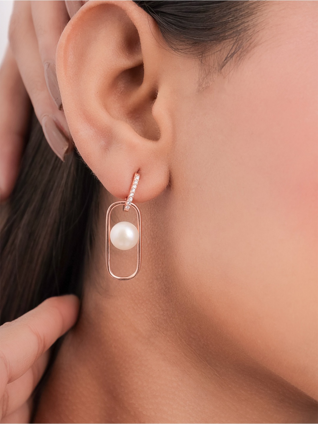 STERLYN Square Drop Earrings, Rose gold