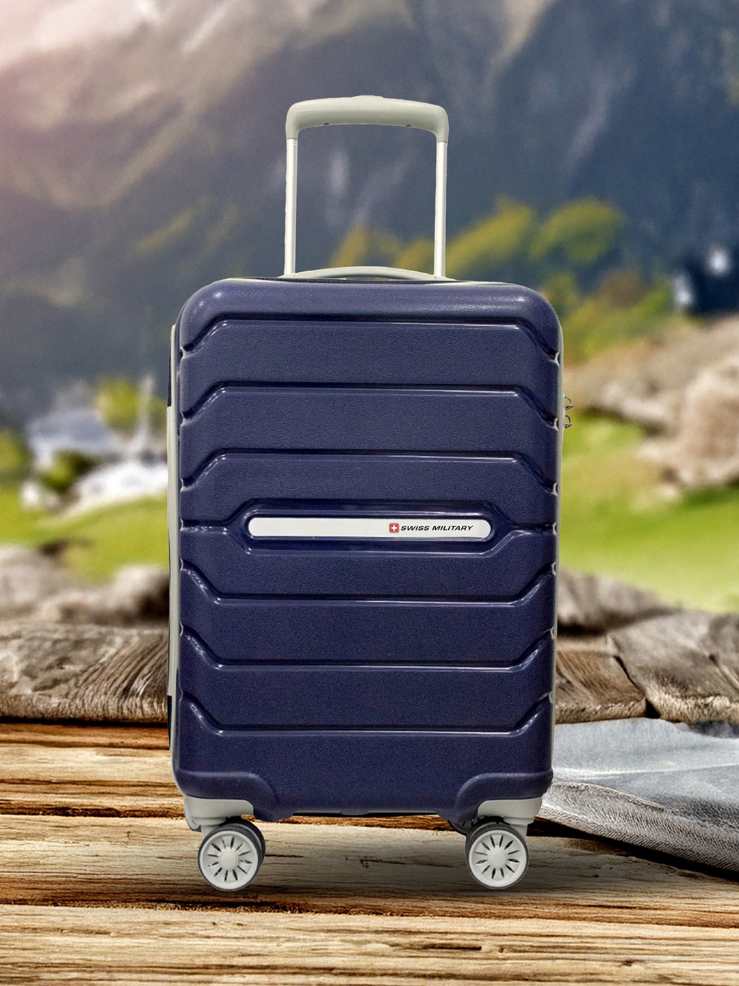 

SWISS MILITARY Rhombus Textured Hard-Sided Cabin Suitcase, Navy blue