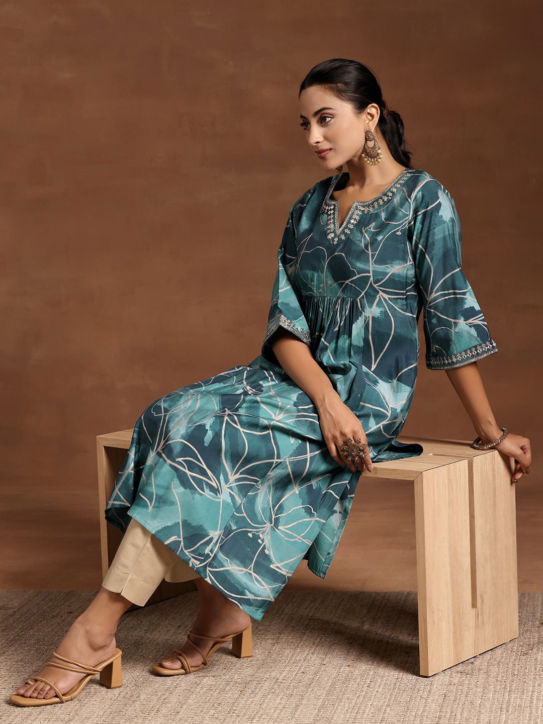 

Libas Floral Embroidered Anarkali Kurta, Blue