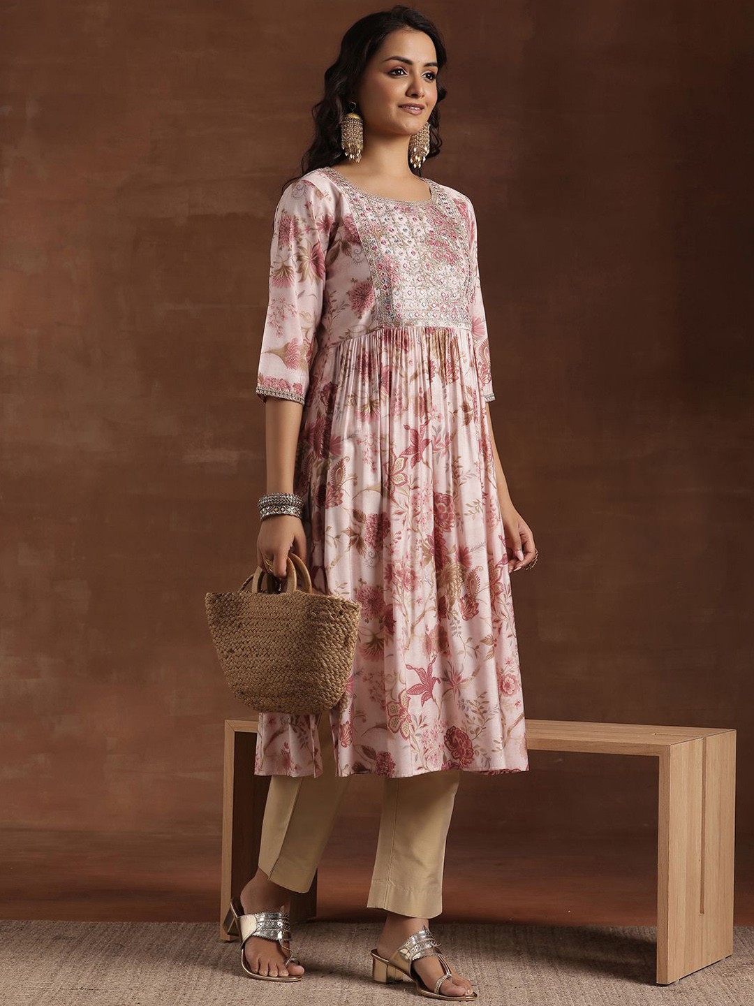 

Libas Floral Printed Pleated Kurta, Pink