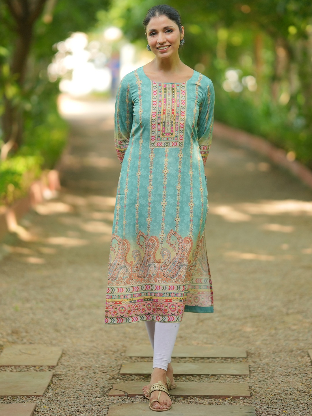 Libas Ethnic Motifs Printed Straight Kurta, Blue