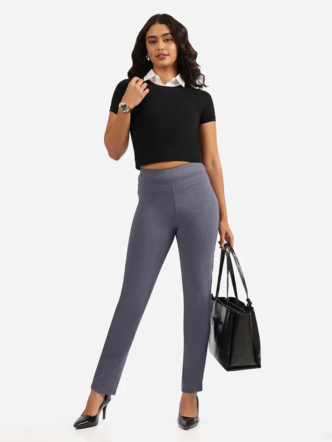 

Blissclub Women Straight Fit High-Rise Wrinkle Free Trouser, Navy blue