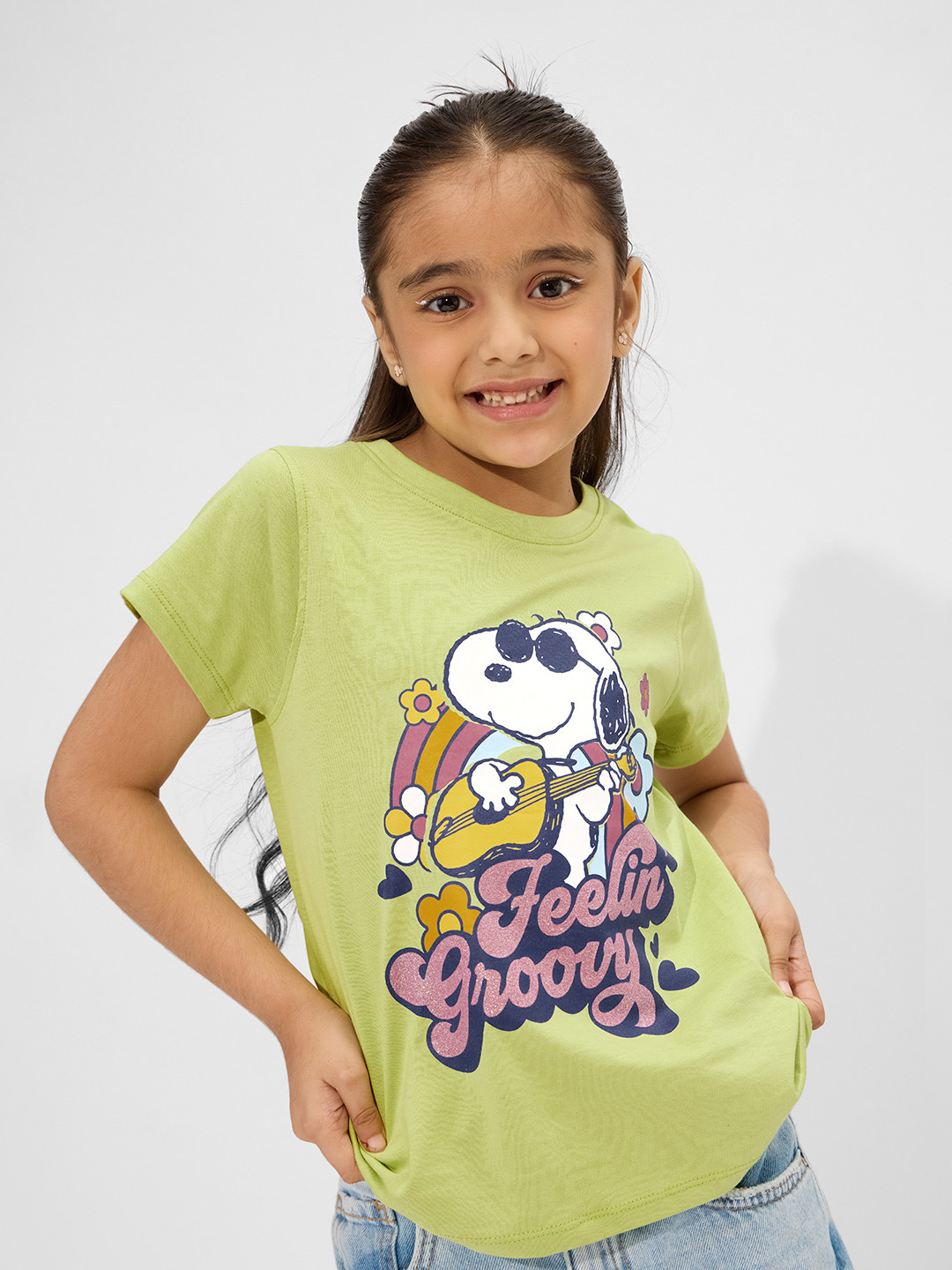 

The Souled Store Girls Graphic Printed Round Neck Cotton T-shirt, Green