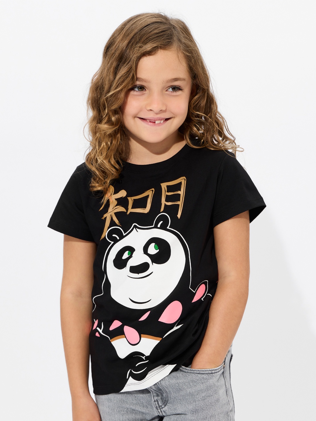 

The Souled Store Girls Graphic Printed Round Neck Cotton T-shirt, Black