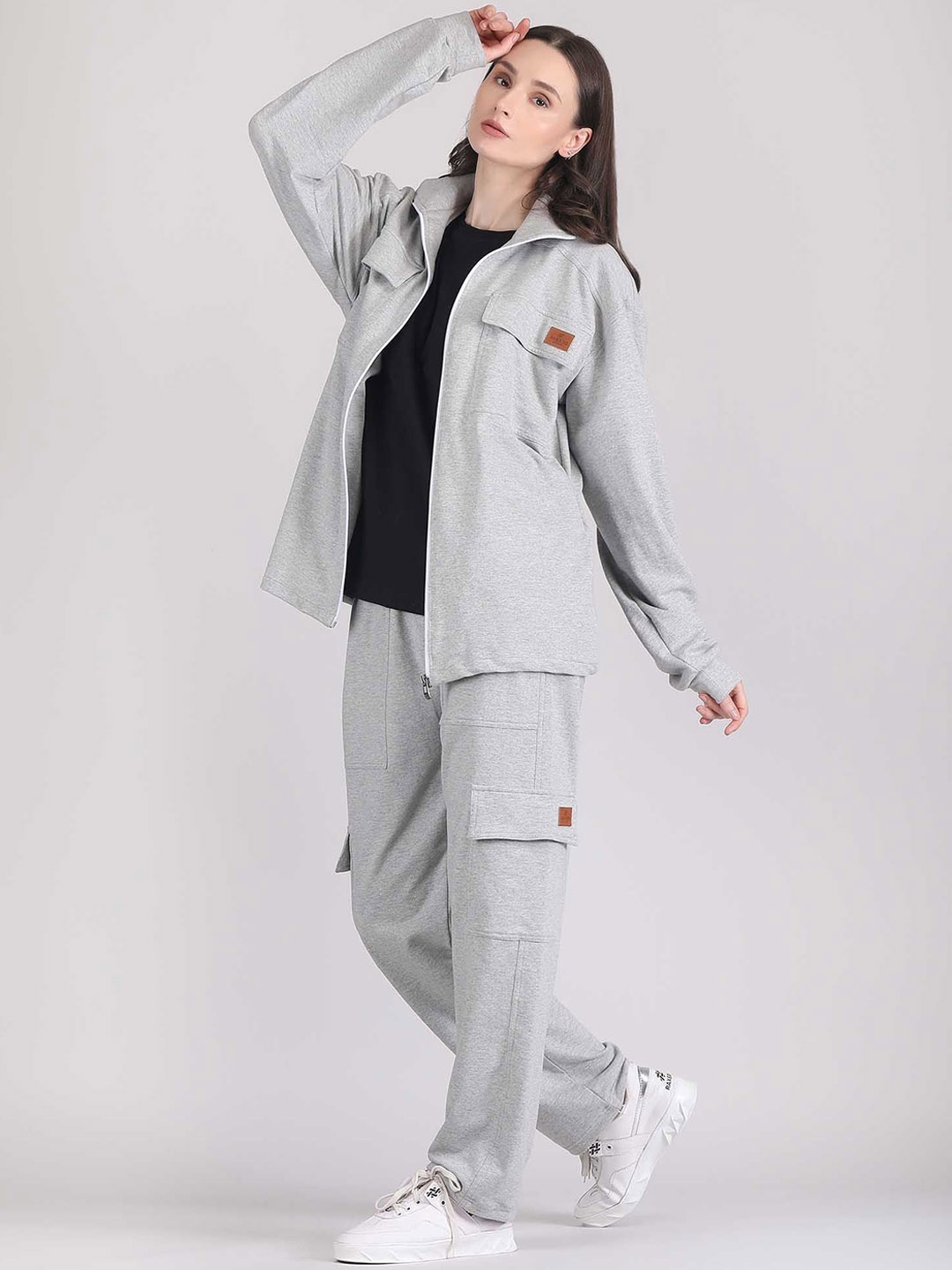

Raxedo Oversized Pure Cotton Top and Trouser With Baggy Shacket, Grey