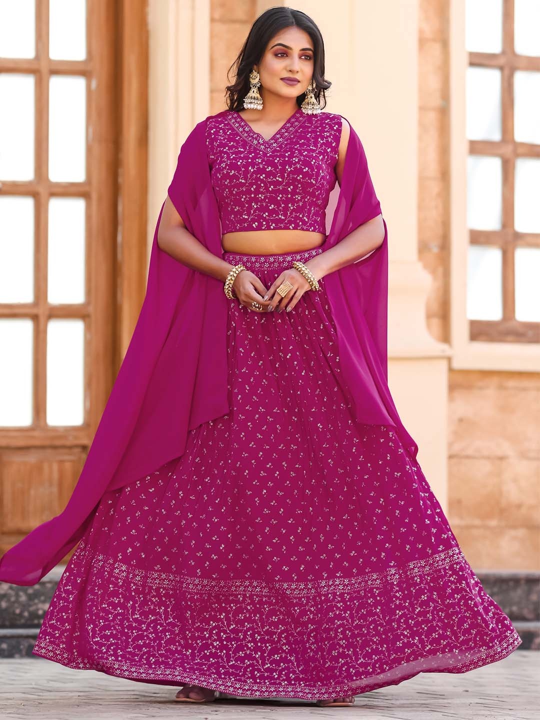 

Trendmalls Printed Ready to Wear Lehenga & Unstitched Blouse With Dupatta, Pink