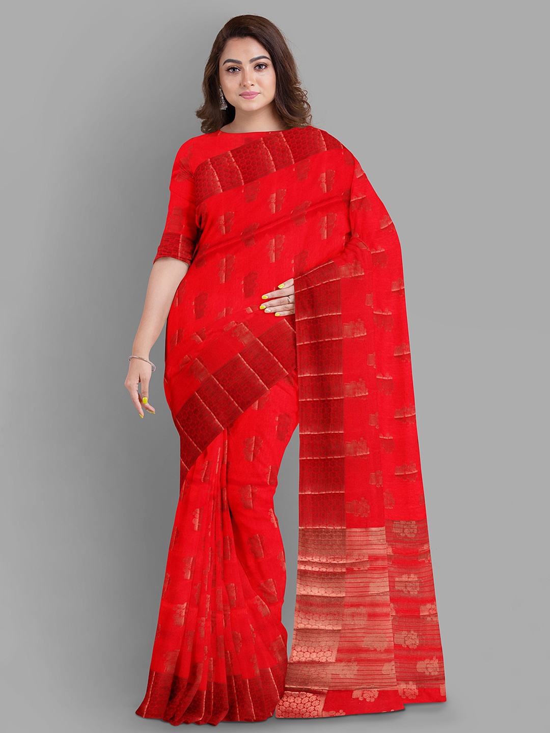 

The Chennai Silks Ethnic Motifs Zari Saree, Red