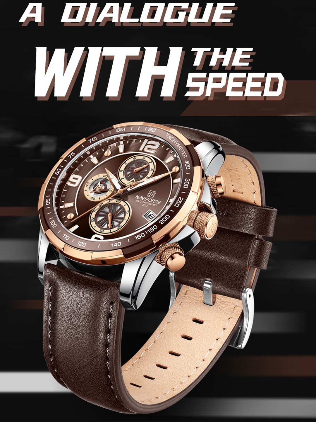 

Naviforce Men Dial & Leather Straps Analogue Multi Function Watch NF8020L RGCED.BN, Coffee brown