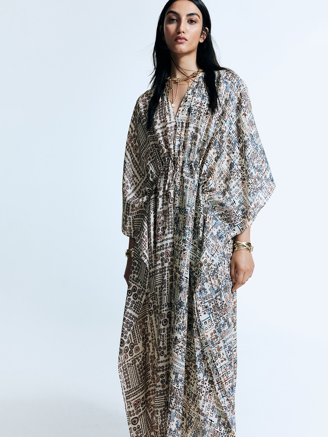 

H&M Graphic-Print Kaftan Dress, White