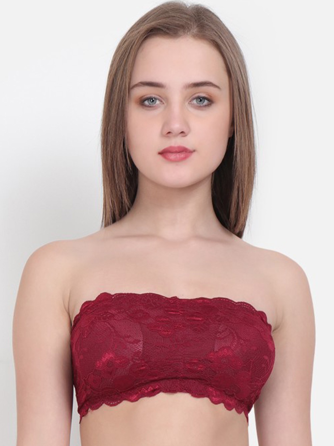 

INDIROCKS Floral Bandeau Bra Full Coverage, Maroon