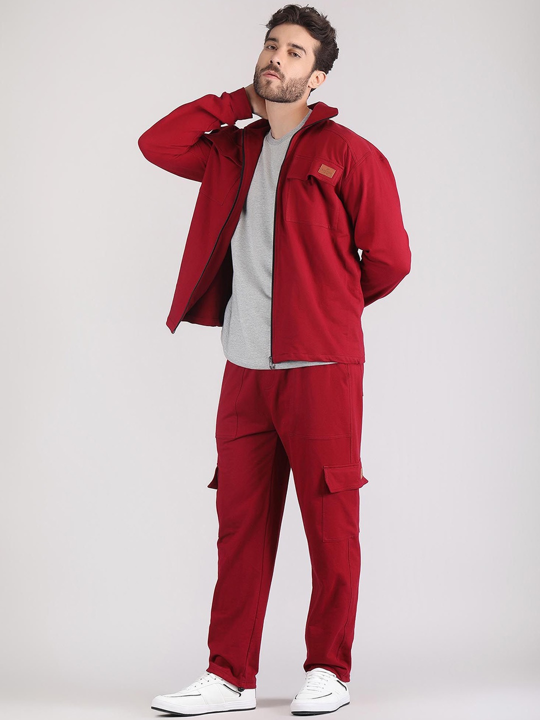 

Raxedo Shirt Collar Long Sleeve Pure Cotton Shacket & Trouser Co-Ords, Maroon