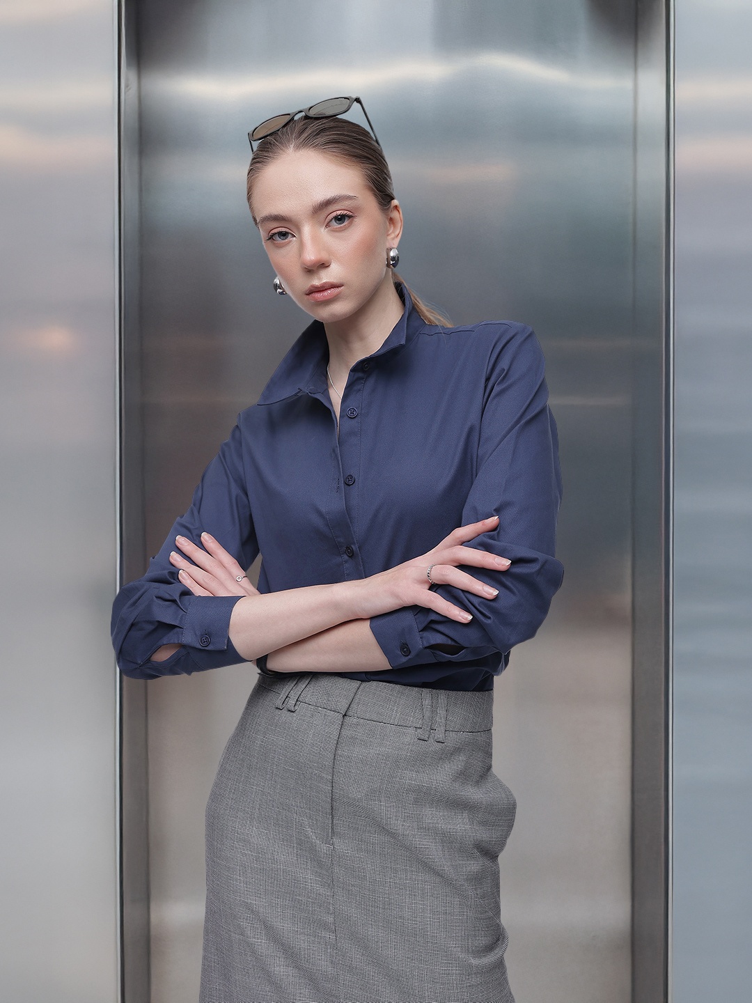 

French Connection Pure Cotton Longline Casual Shirt, Teal