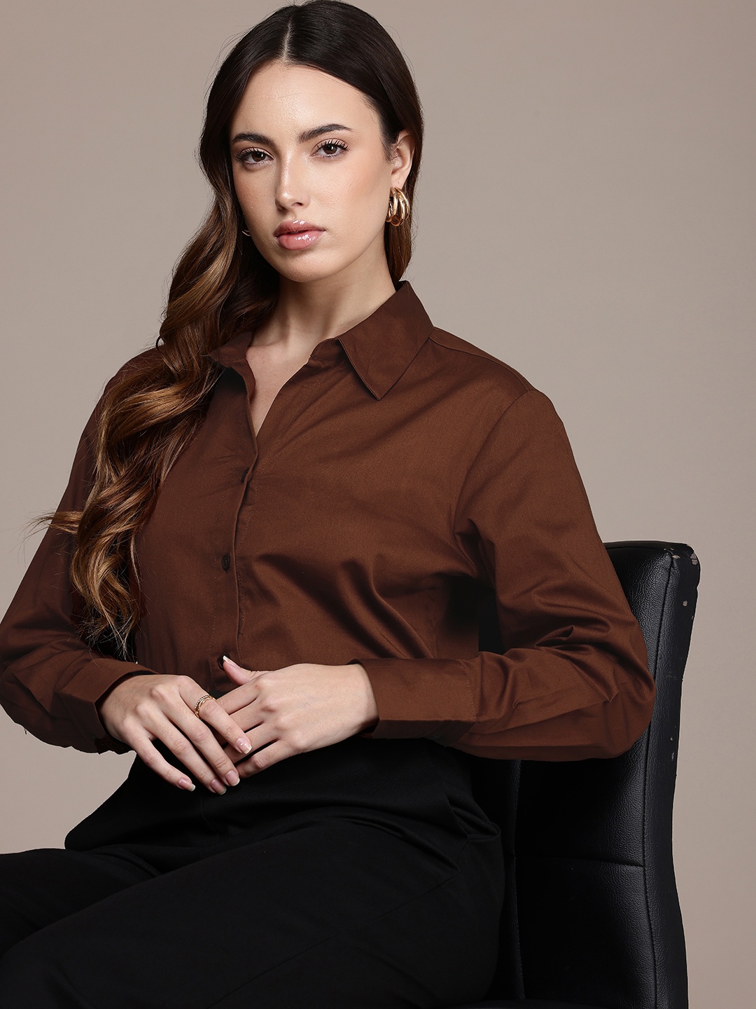 

French Connection Relaxed Fit Opaque Formal Shirt, Brown