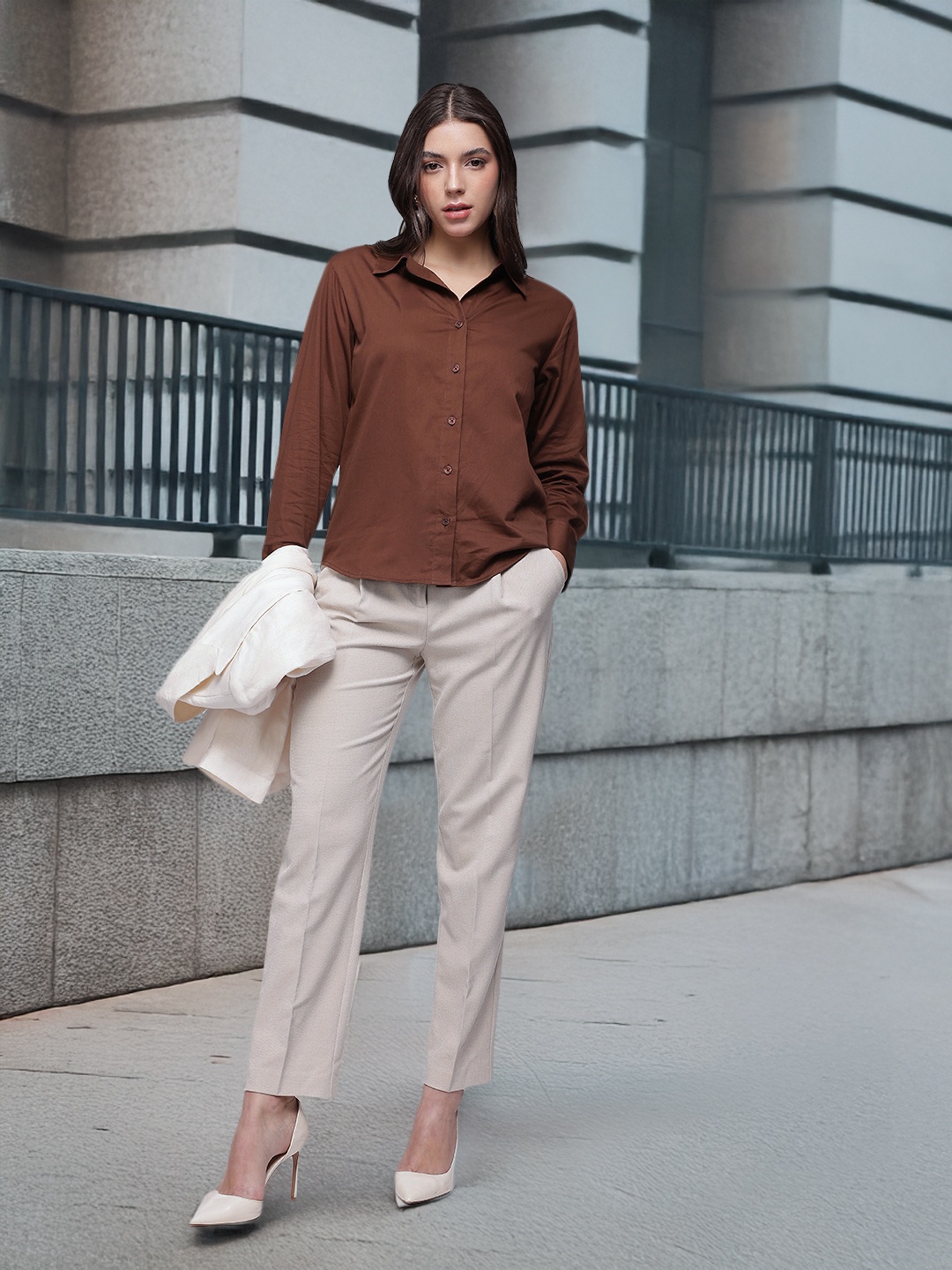 

French Connection Relaxed Fit Opaque Formal Shirt, Brown
