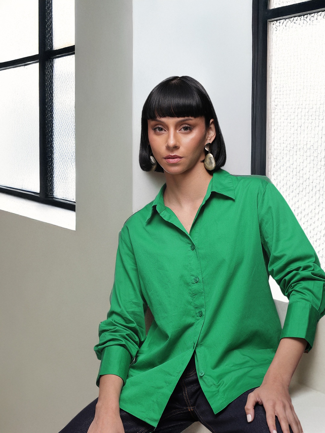 

French Connection Pure Cotton Relaxed Fit Casual Shirt, Green