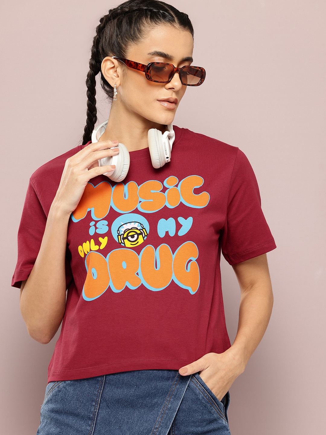 

Minions by Kook N Keech Women Typography Minions Printed T-shirt, Maroon
