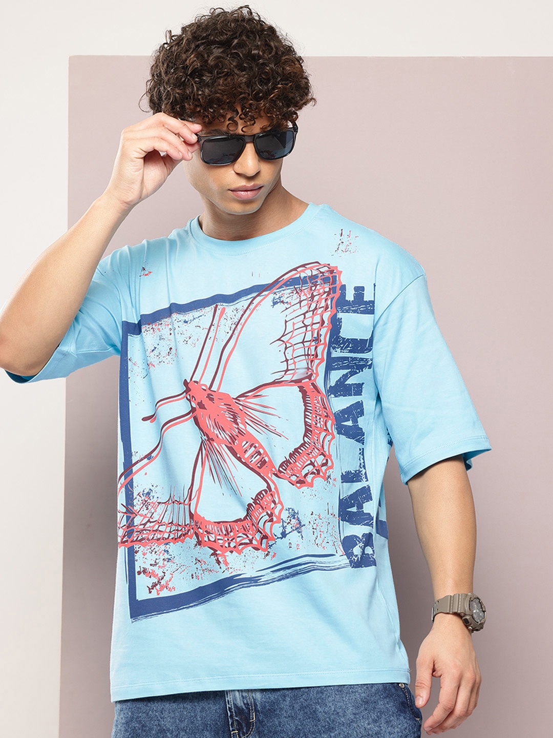 

Kook N Keech Men Printed Pure Cotton Oversized T-shirt, Blue