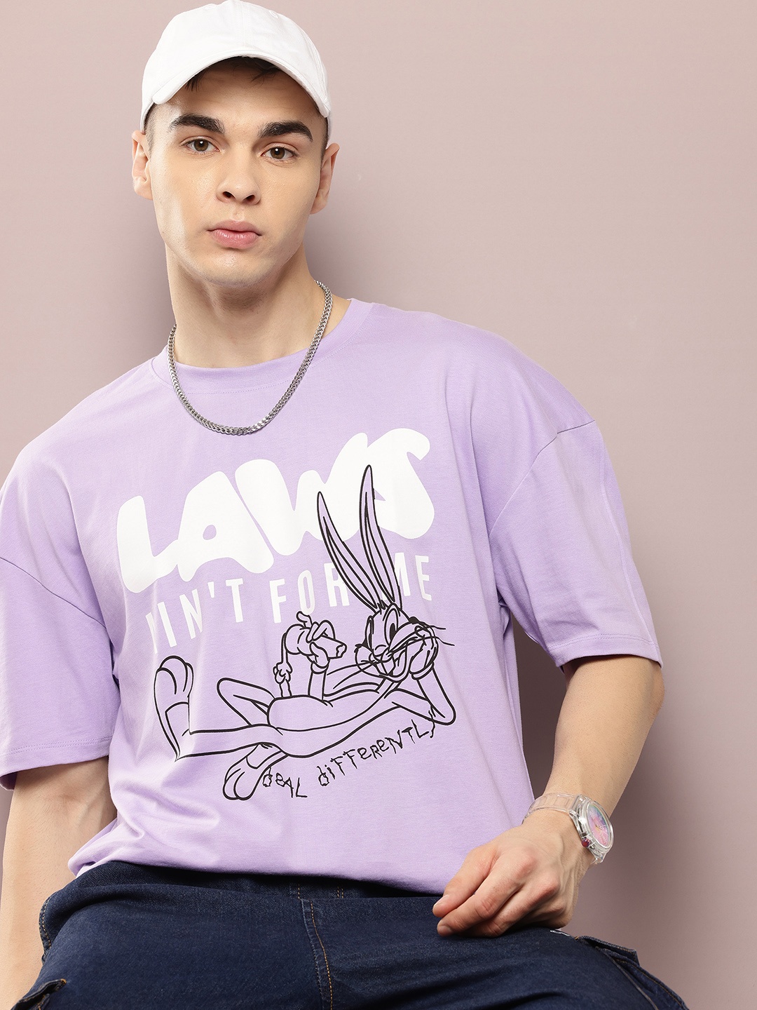 

Kook N Keech Disney Looney Tunes Print Pure Cotton Oversized T-shirt, Lavender