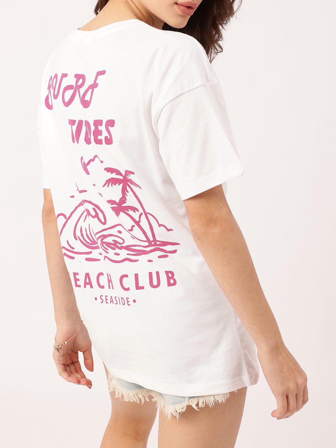 

DressBerry Getaway Beach Club Printed Oversized T-shirt, White