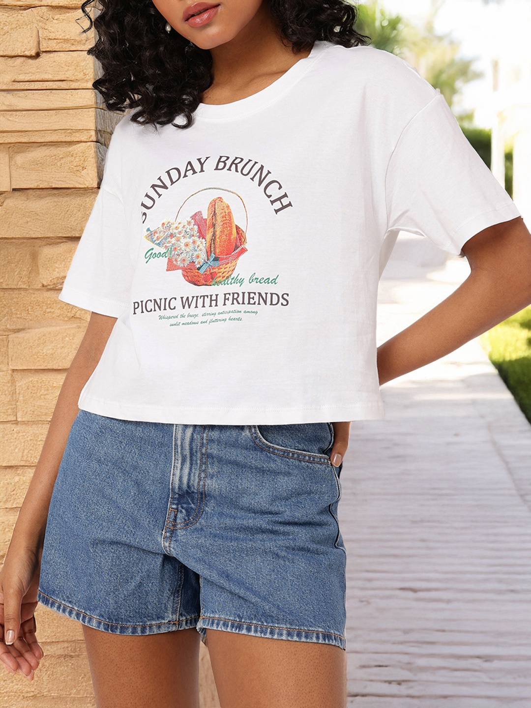 

DressBerry Modern Edge Graphic Printed Drop-Shoulder Sleeves Relaxed Fit T-shirt, White