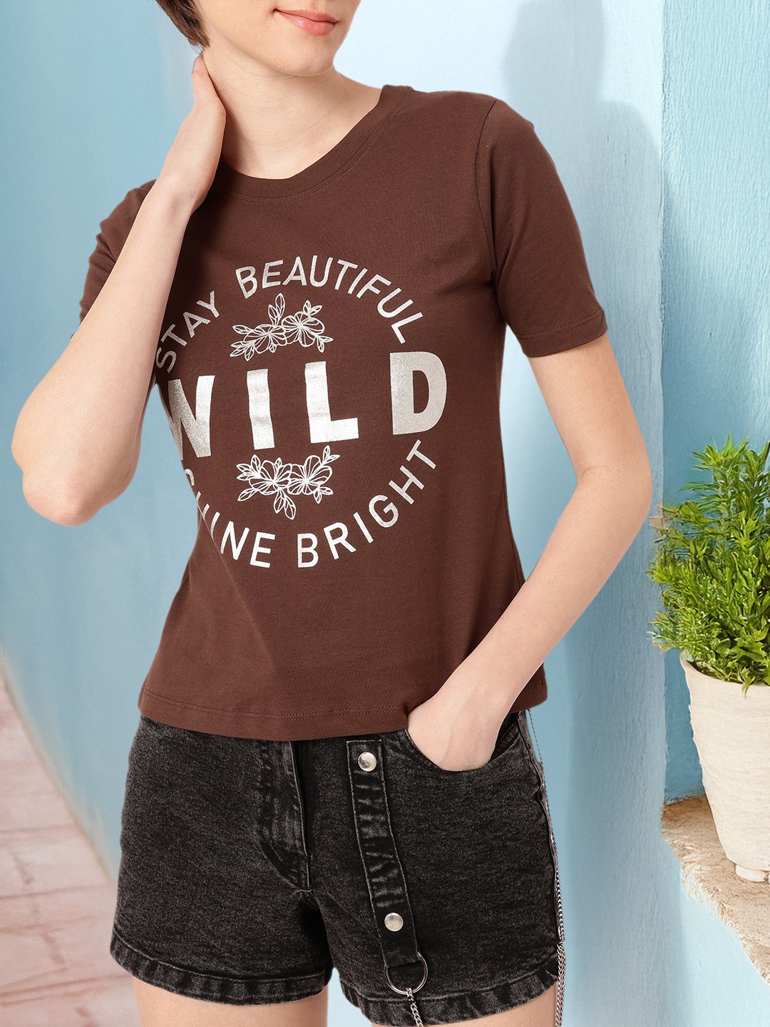 

DressBerry Street Savvy Printed Casual T-shirt, Brown