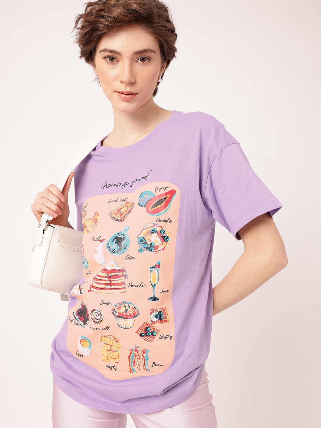 

DressBerry Urban Street Graphic Printed Oversized T-shirt, Lavender