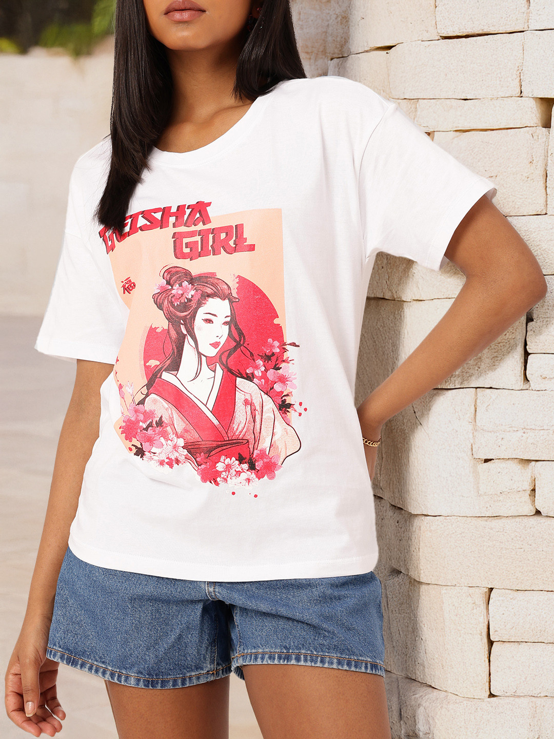 

DressBerry Street Chic Printed Relaxed Fit T-shirt, White