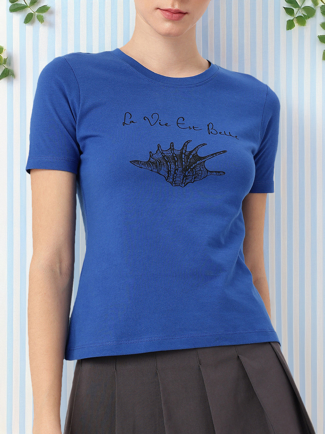

DressBerry Soft Charm Graphic Printed T-shirts, Blue